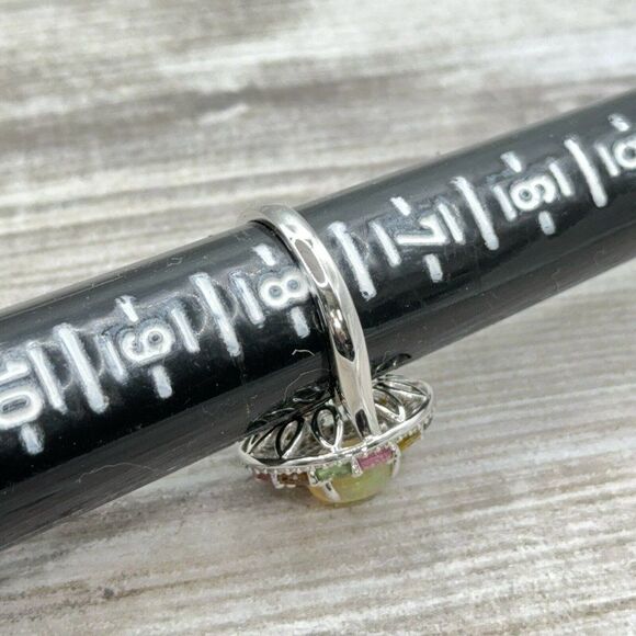 Welo Opal Ring W/ Multicolored Tourmaline Gemstones Zircon Halo Sterling Sz 7.75 - Picture 9 of 9